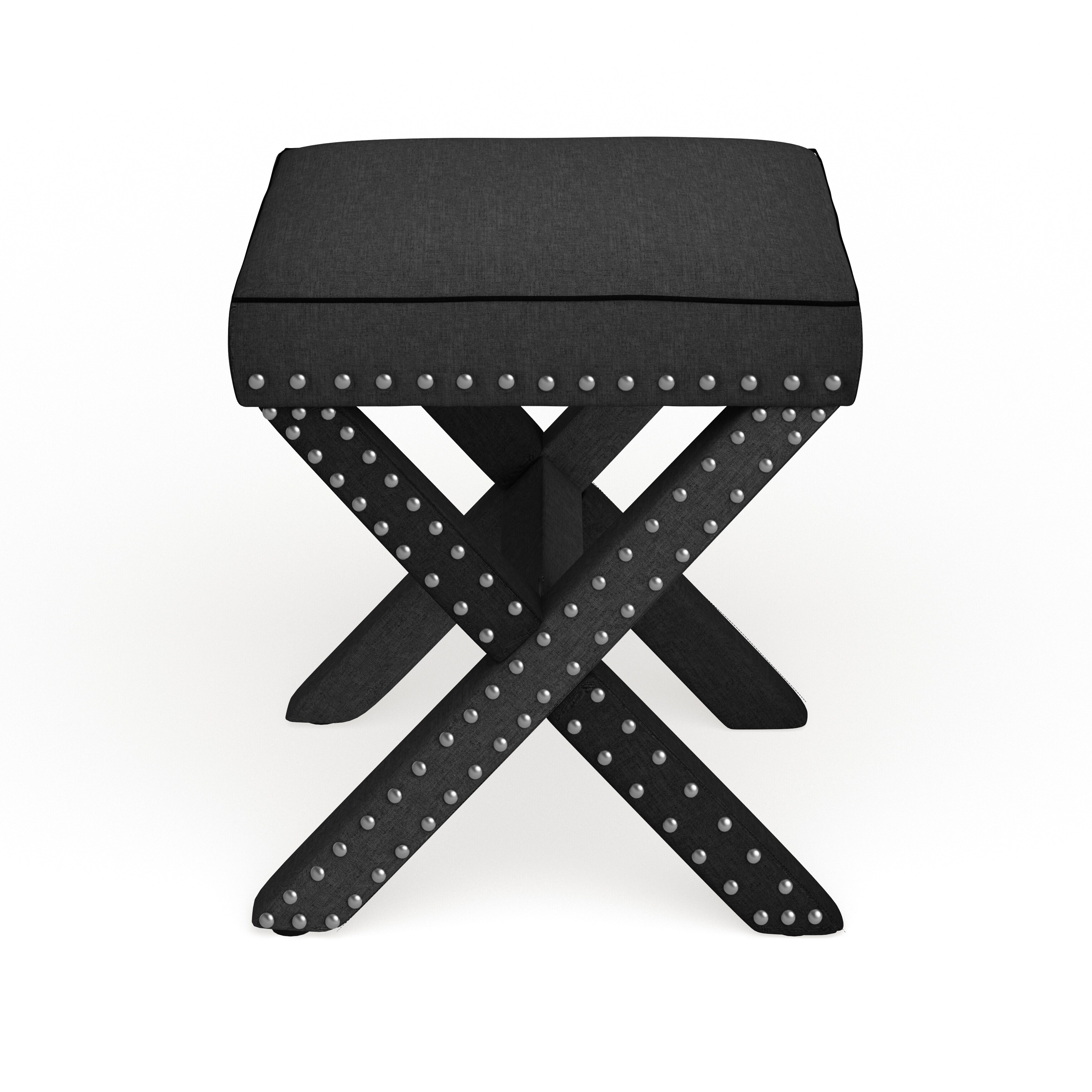 Parton Linen Fabric X Base Nailhead 17 Inch Ottoman Bench By Inspire Q Bold Overstock