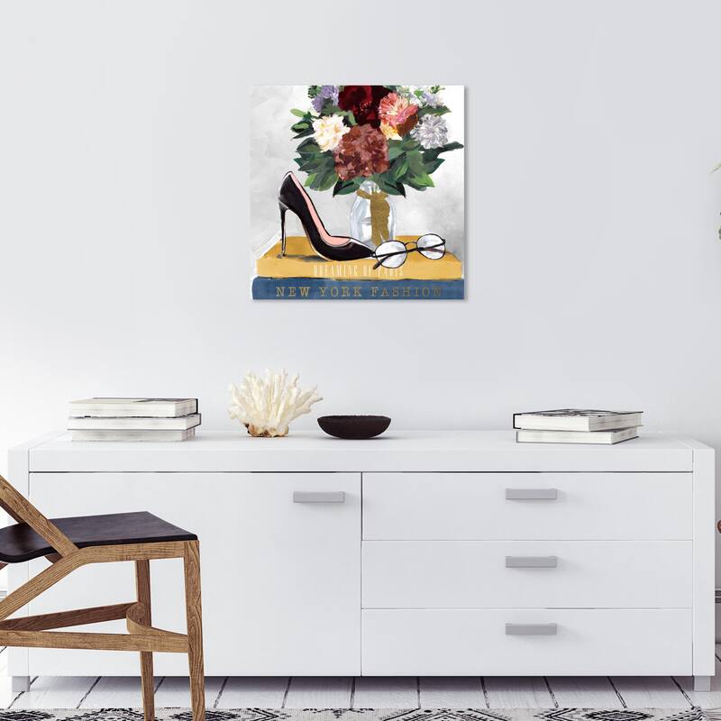 Wynwood Studio Canvas Fashion and Glam Ready for Fall Books Red and Metallic Gold Glam Wall Art Canvas Print - 20 x 20
