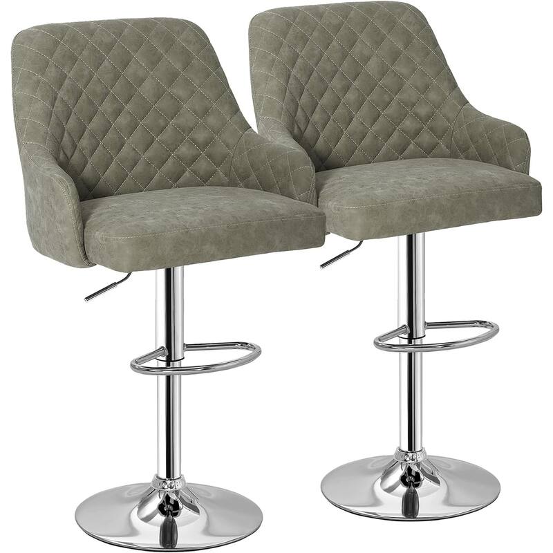 VECELO Adjustable Swivel Modern Bar Stools with Backs - Set of 2 - Dark Grey