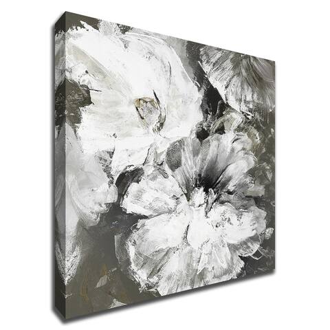 White and Gray Flowers by Design Fabrikken With Hand Painted Brushstrokes, Print on Canvas