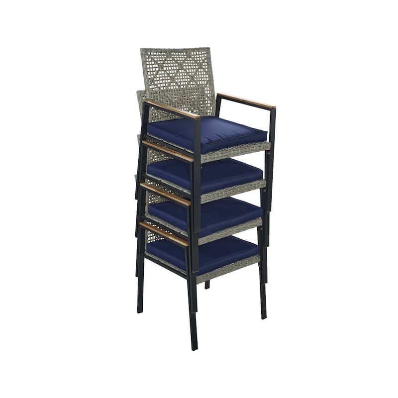 Modern 5-Piece Outdoor Patio Dining Set Acacia Wood Table and PE Rattan Chairs for Garden Furniture