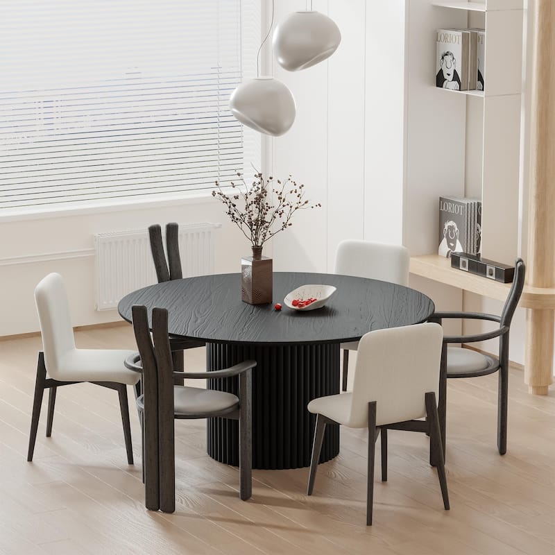 Wooakway Solid Wood 60'' Round Dining Table for 6 People Nordic style - 60*30