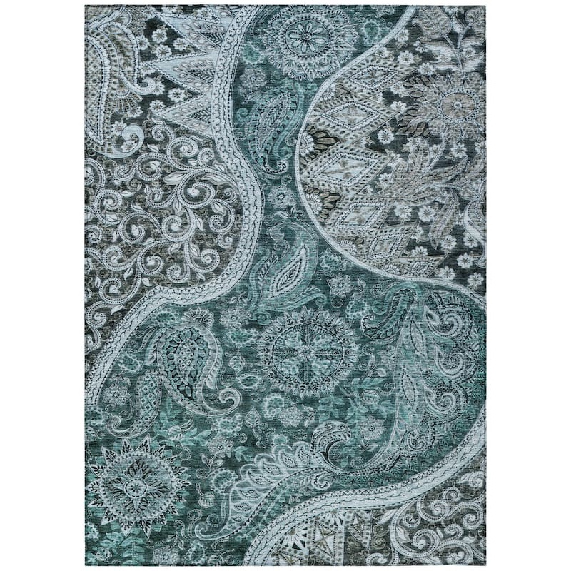 Machine Washable Indoor/ Outdoor Modern Paisley Chantille Rug