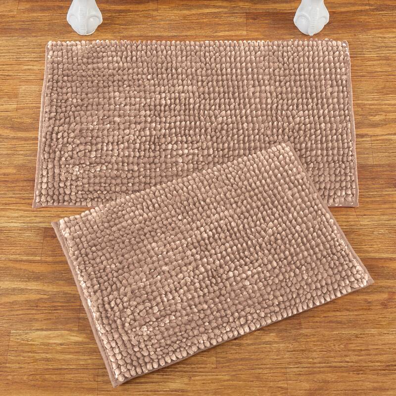 Microfiber Chenille Skid-Resistant Absorbent 2-Piece Bath Rug Set - Taupe - 24 x 0.25 x 16