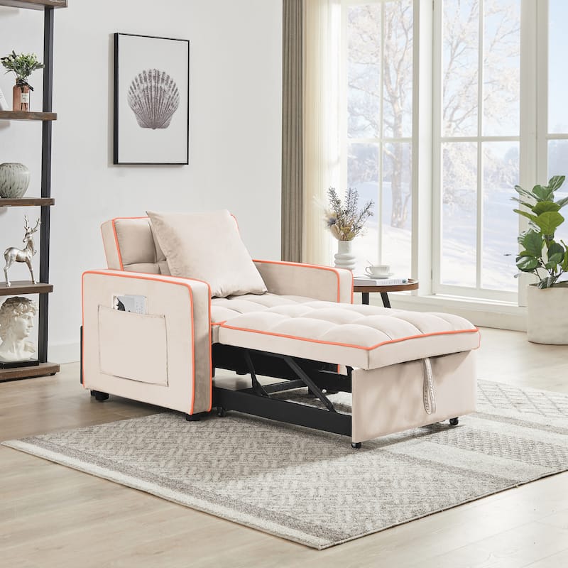 Three-in-One Folding Sofa Chair Bed with Adjustable Back - 33.85 x 35.43 x 31.10 - Creamy White