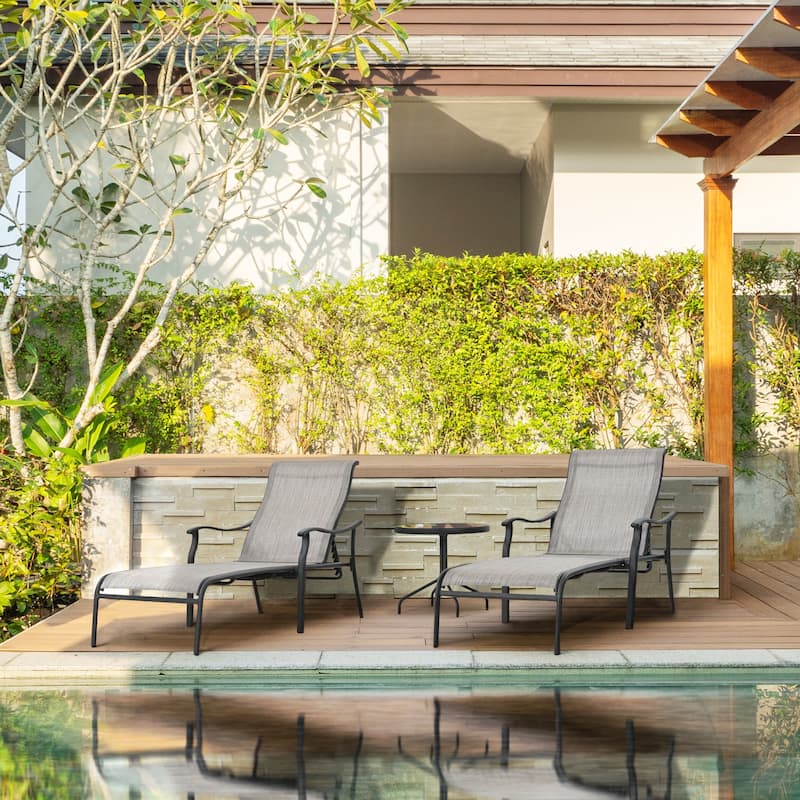 3-piece Outdoor Patio Chaise Lounge Chair with End table