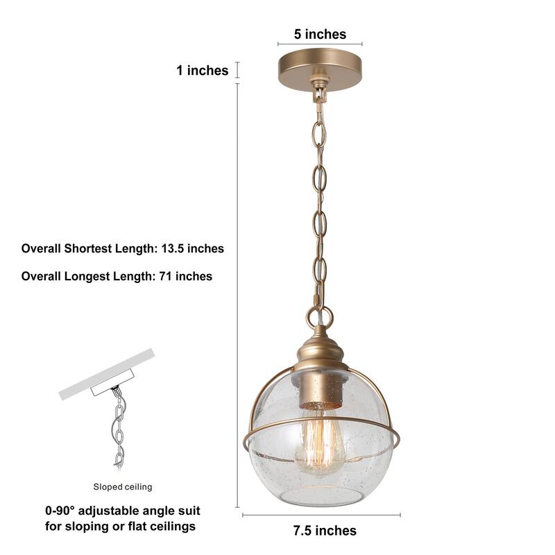 Mid-century Modern 1-light Pendant Farmhouse Kitchen Island Lighting with Globe Glass - 7.5 inches