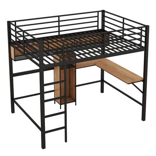 Multi-functional Full Size Loft Bed with L-shaped Desk and Shelves ...