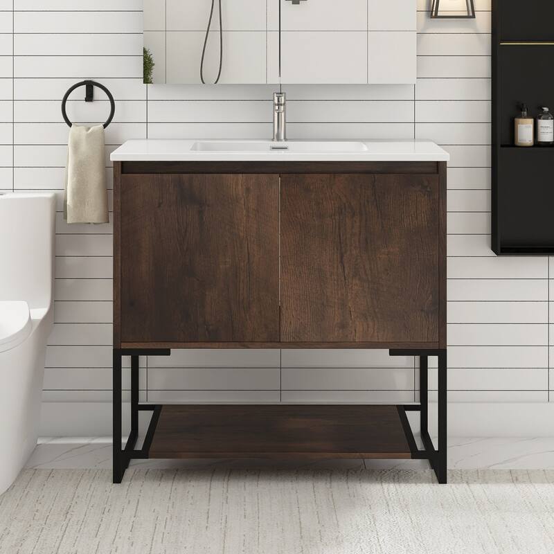 36-inch Freestanding Bath Vanity with Cultured Mable Top - Rose Wood with White Top