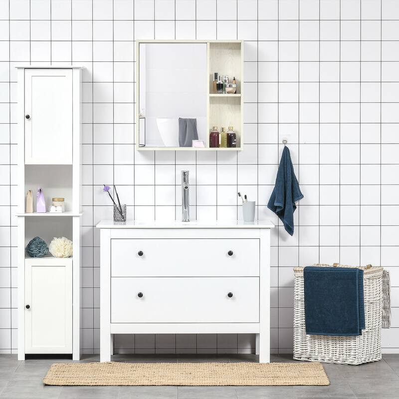 Wall-Mounted Bathroom Medicine Cabinet with Mirror, 2-Tier Storage Shelf, Space-Saving Over Toilet Cabinet