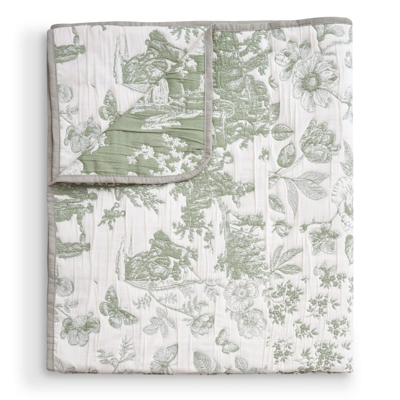 Greenland Home Fashions Patchwork Toile Jacquard Woven Reversible Matelassé Throw Blanket - Sage