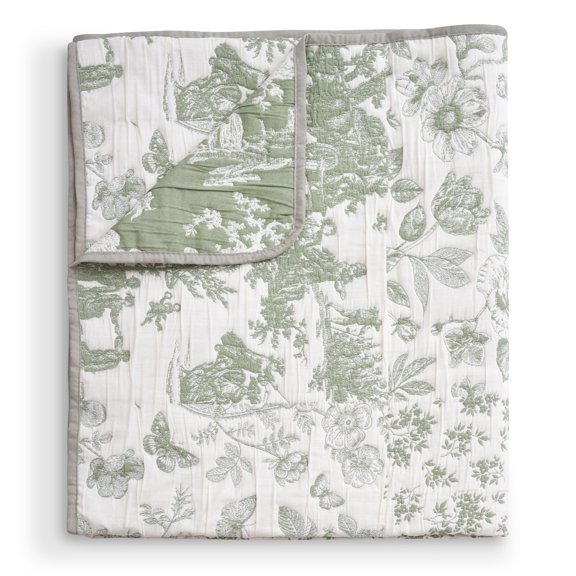 Greenland Home Fashions Patchwork Toile Jacquard Woven Reversible Matelassé Throw Blanket