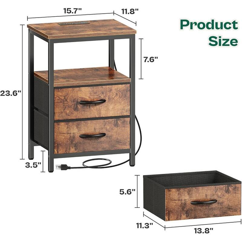 2 Drawer Night stand with Charger Station and LED Lights