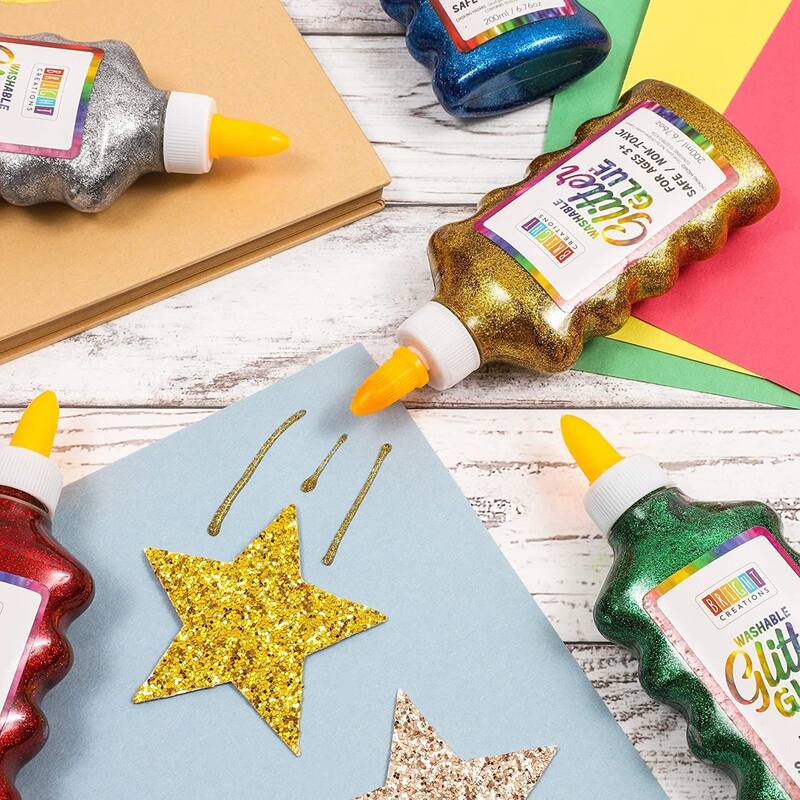 Bright Creations 8 Pack Metallic Art Glue with Glitter Paint Gel Bottles, 8 Colors, 6.76 oz