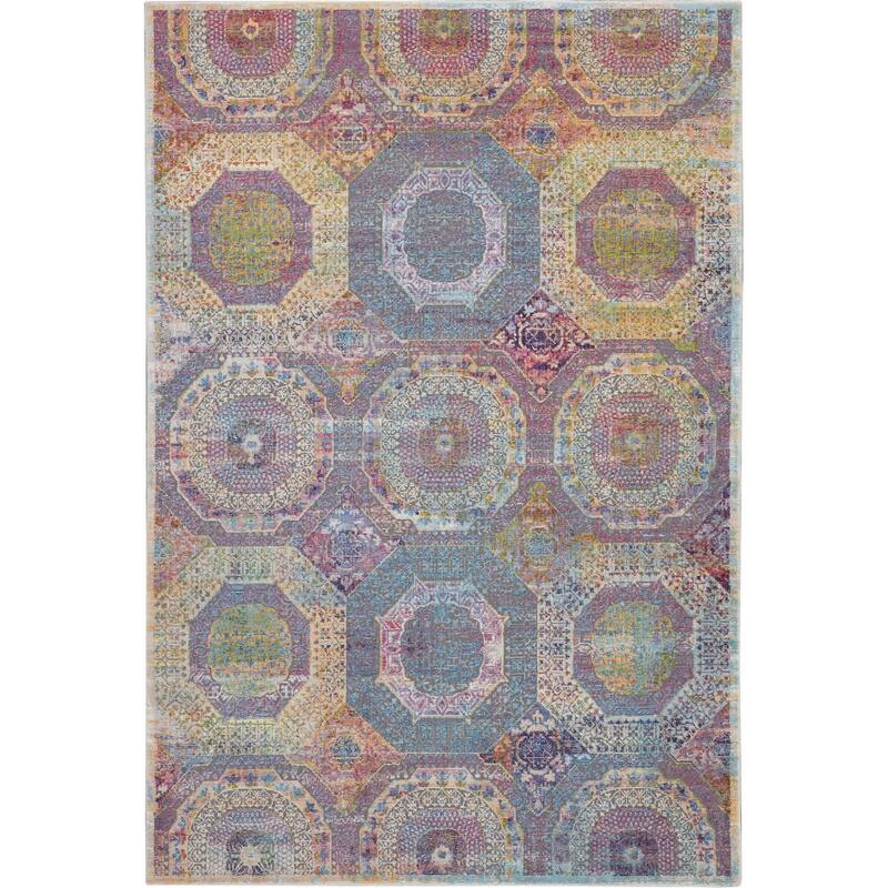 Feme Power Loomed Distressed Geometric Modern Non Skid Area Rug By HomeRoots - 90' X '63' X '0.5