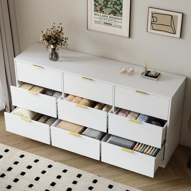 63" Large Wooden Deep Chest 9 Drawer Dresser for Living Room