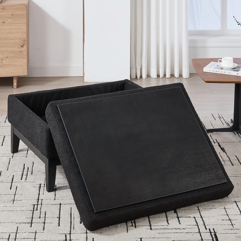 33.86"W Upholstered Wood Base Storage Ottoman with Reversible Lid