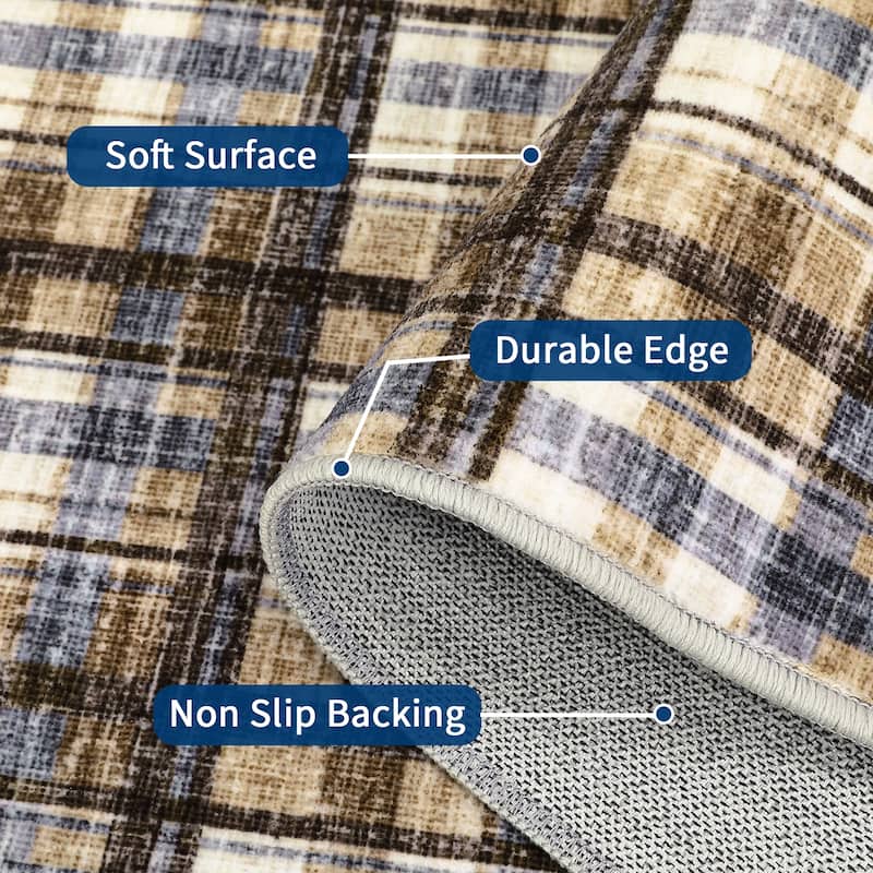 Garvee Timeless Check Washable Area Rug