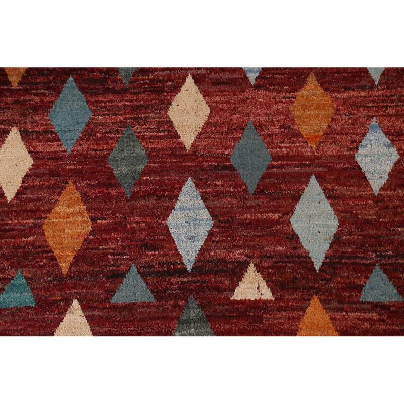 Hand Knotted Oriental 100% Wool Carpet Modern Tribal Red Moroccan Area Rug - 7' 7'' X 5' 9''