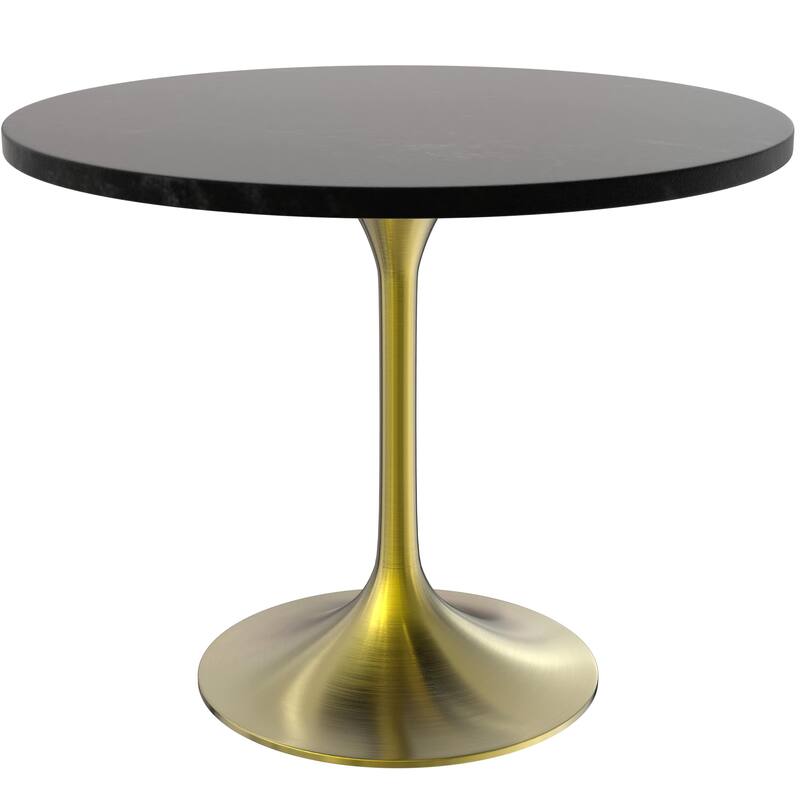 LeisureMod Verve 36" Round Dining Table with MDF Wood TableTop and Brushed Gold Base for Kitchen & Dining Room