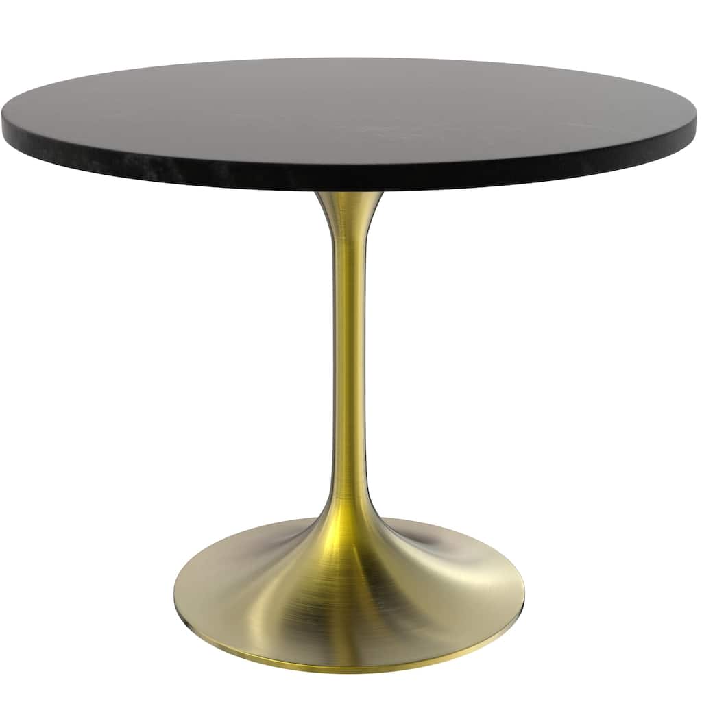 LeisureMod Verve 36" Round Dining Table with MDF Wood TableTop and Brushed Gold Base for Kitchen & Dining Room