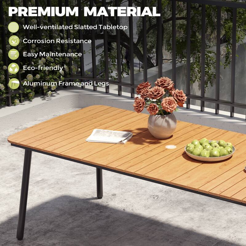 Outdoor Patio Dining Table Rectangular Aluminum with Durable Adjustable Reclining Folding Chair