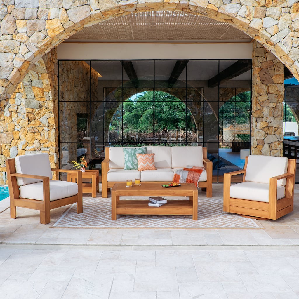 Cambridge Casual Logan 5-Piece Indonesian Teak Patio Outdoor Conversation Set with Sunbrella Cushions