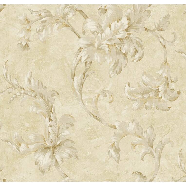 Seabrook Design Apollo Leaf Scroll Unpasted Wallpaper - 20.5 in W x 33 ft. L - Metallic Parchment & Latte