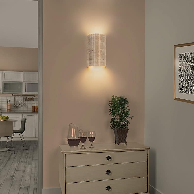 Travertine Dimmable LED Wall Sconce with Vertical Grooved Design
