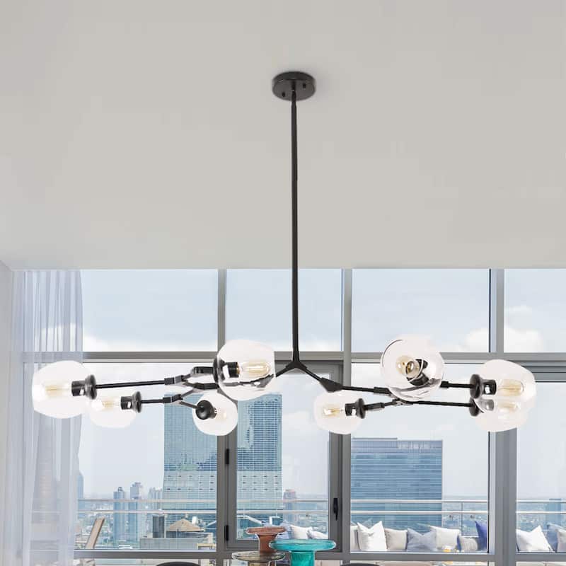 Oaks Aura Mid Century Modern Ceiling Light Black 8 Light Adjustable Sputnik Chandelier - Clear