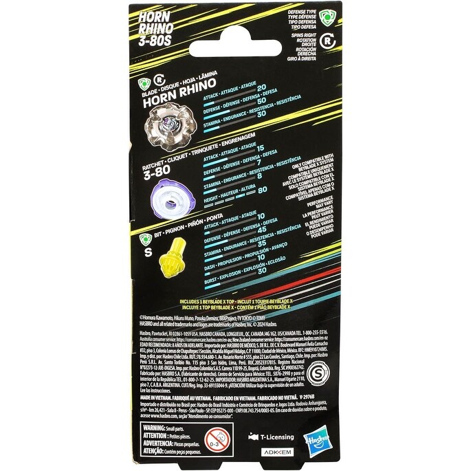 BEYBLADE X Horn Rhino 3-80S Booster Pack Set, Takara Tomy Defense