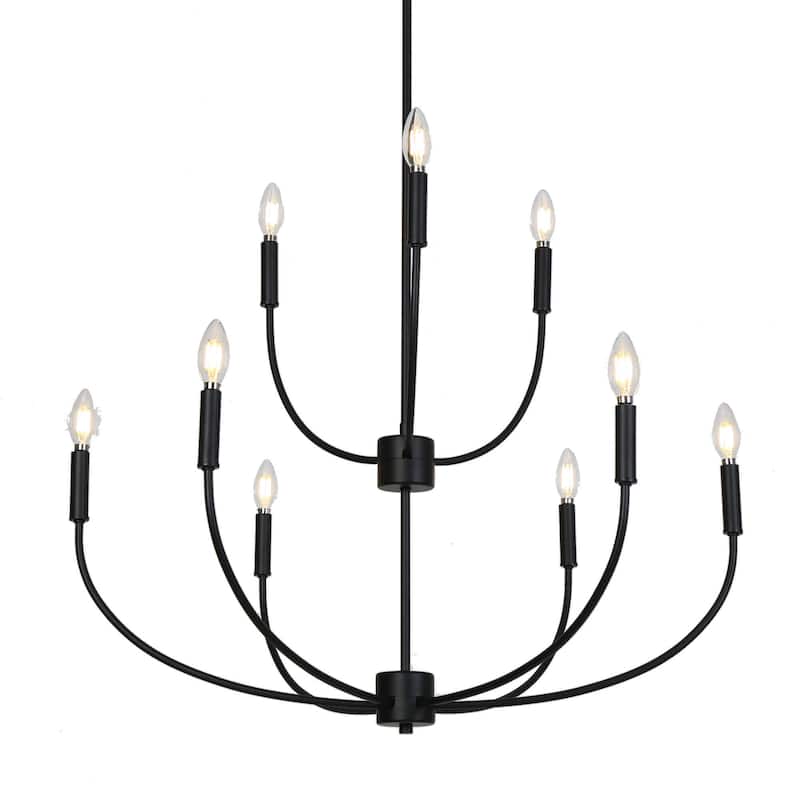 Oriea Modern Farmhouse 9-Light Black Chandelier Classic Candle Lights for Living Dining Room - D 32.3" x H 34"