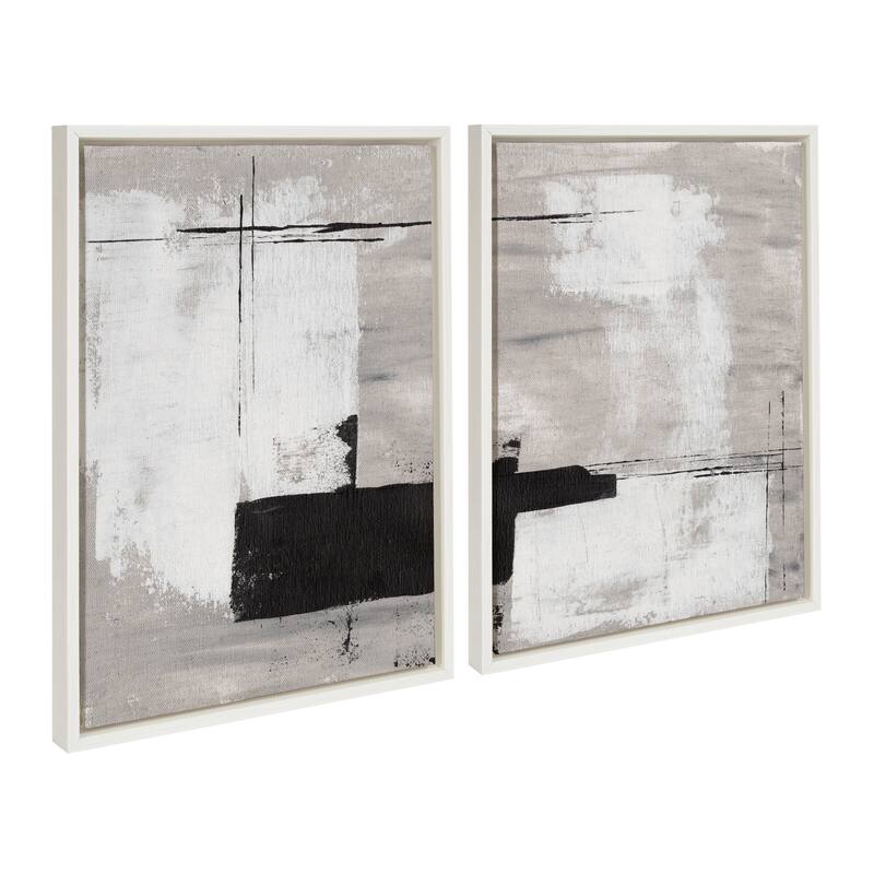 Kate and Laurel Sylvie Line Neutral Framed Canvas by Nikita Jariwala - 2 Piece Set 18x24 - White
