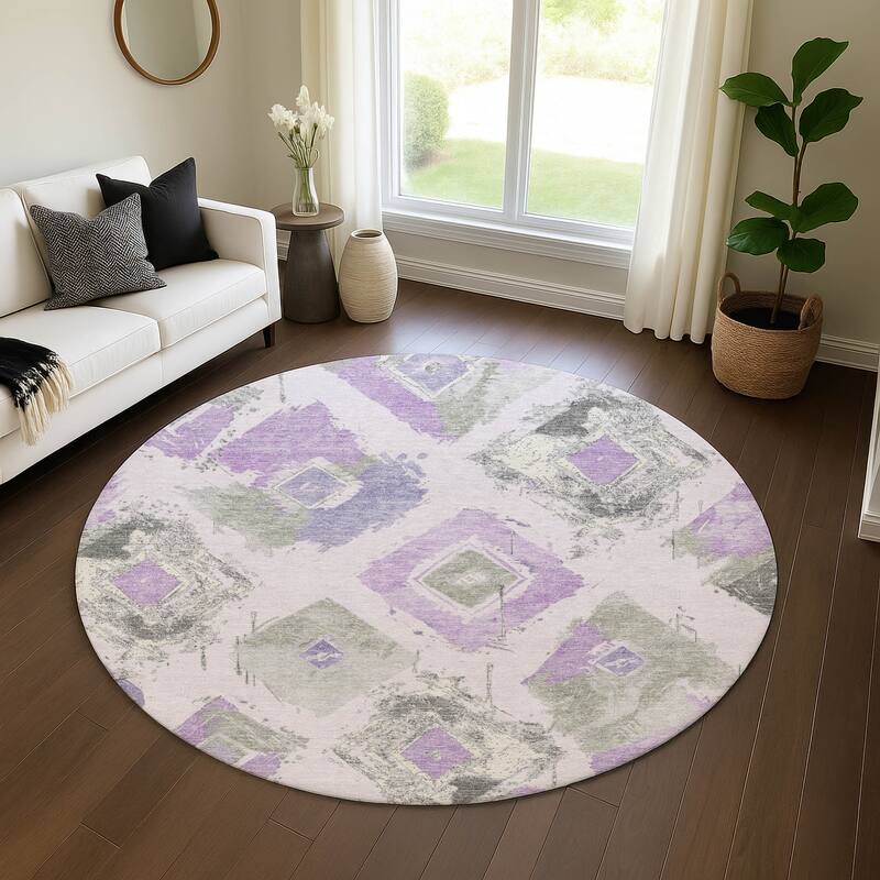 Premium Washable Super Soft Modern Diamonds Mayfield Rug - 8' x 8' - Lavender
