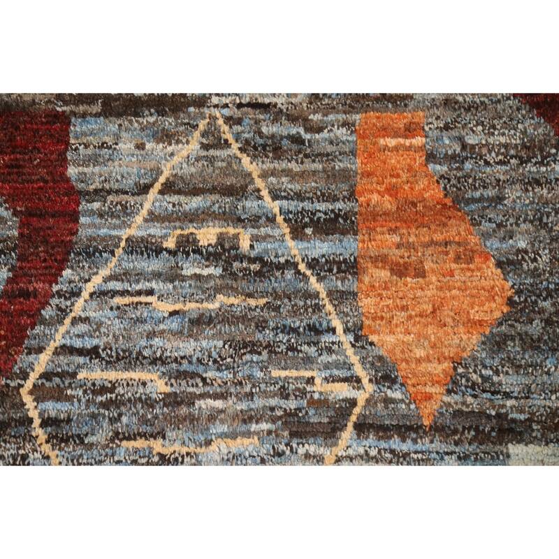 Hand Knotted Oriental 100% Wool Carpet Modern Tribal Greys & Charcoal Moroccan Area Rug - 10' 0'' X 6' 11''