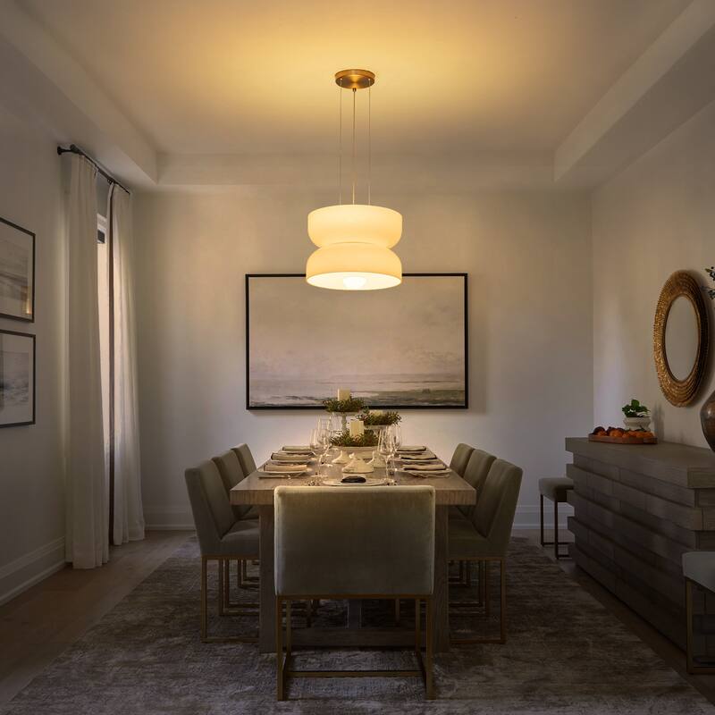 Milky Glass LED Pendant Light with Up & Down Lighting, Dimmable - Dia.12.8-in