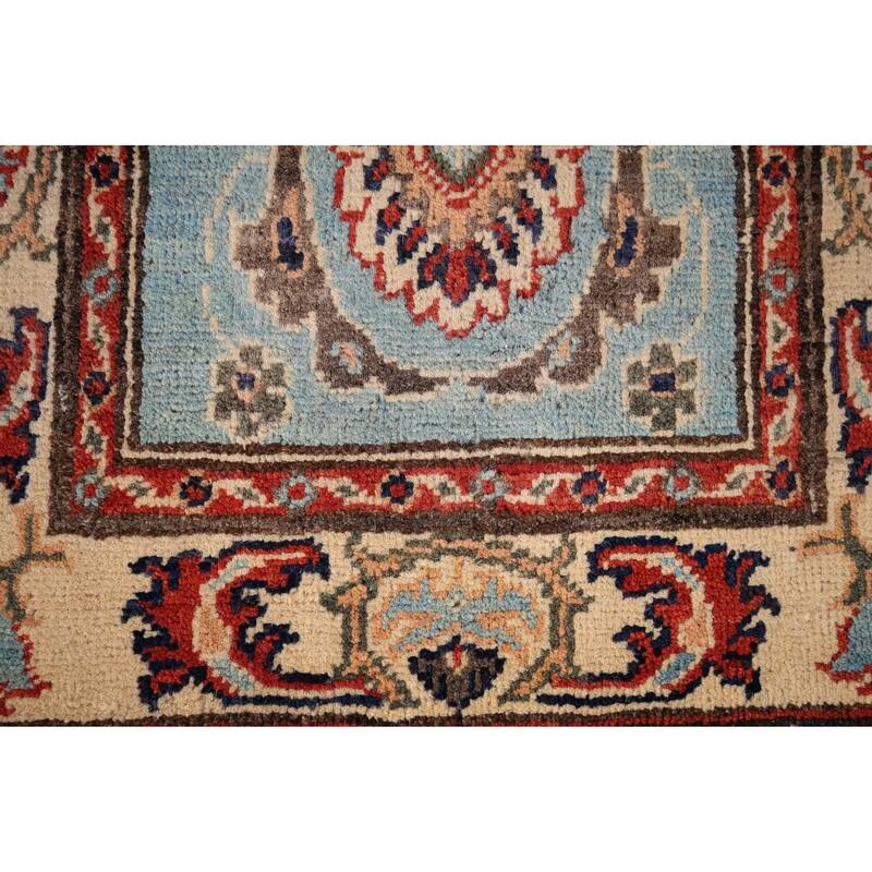 Light Blue Floral Kazak Oriental Runner Rug Hand-Knotted Wool Carpet - 2'1" x 5'11"
