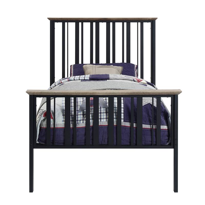 Antique Oak and Black Finish Twin Bed