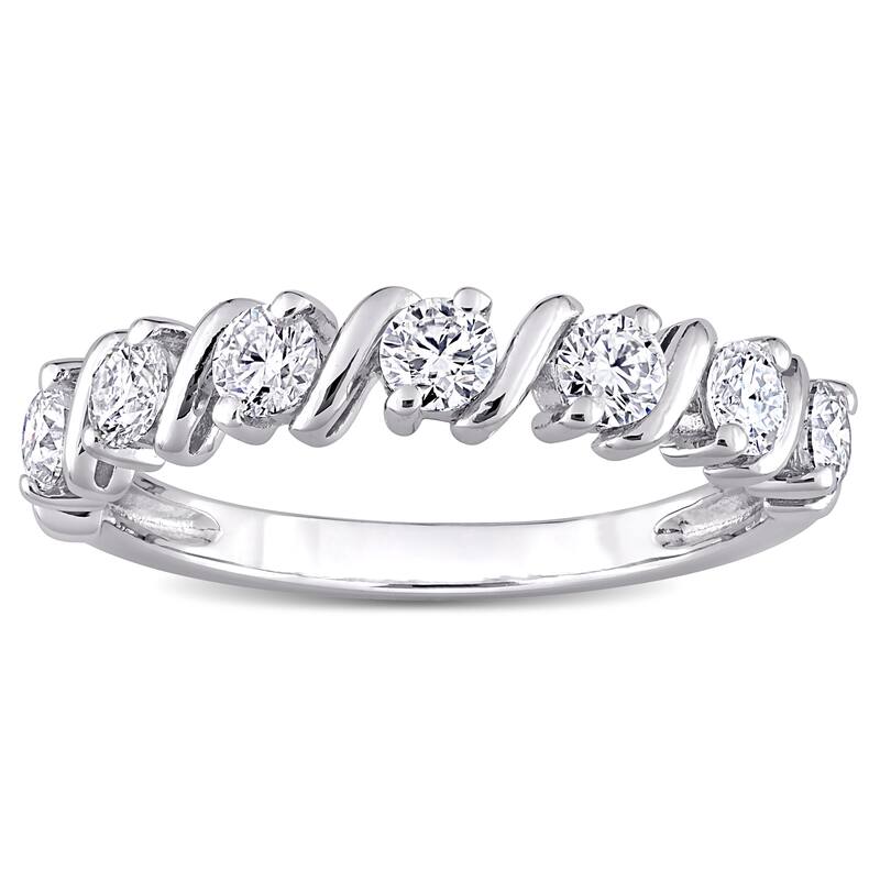 Miadora 3/4ct DEW Moissanite Semi-Eternity Wedding Band Ring in Sterling Silver