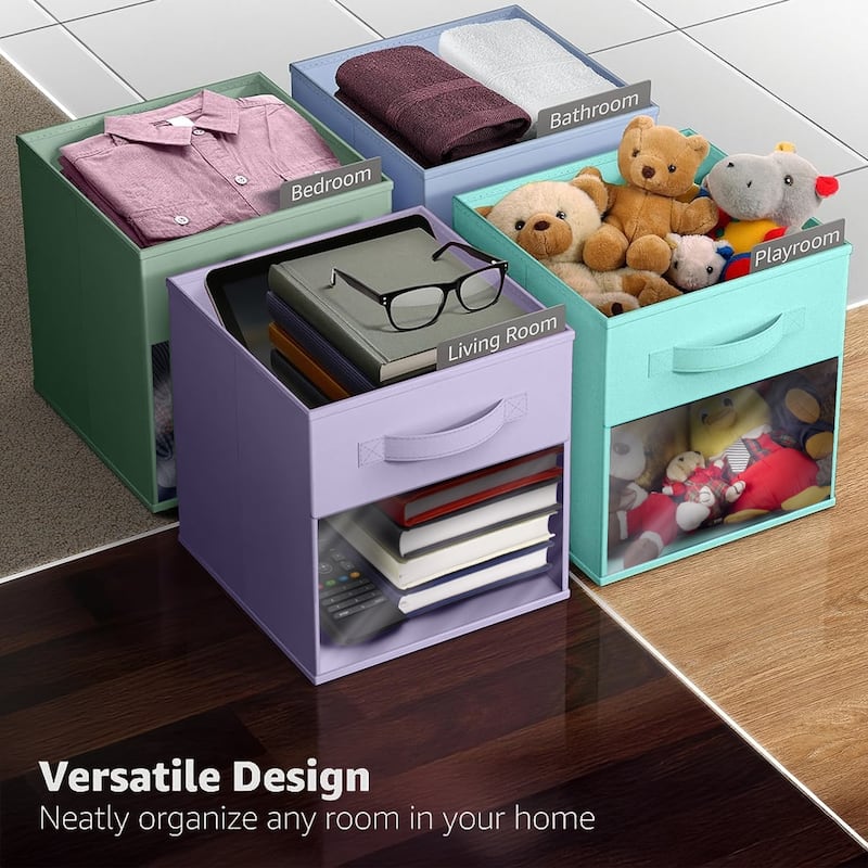 Sorbus 11" Storage Bin with Clear Window, 1-Pack Foldable Fabric Organizers - 10.5” L x 10.5” W x 11” H