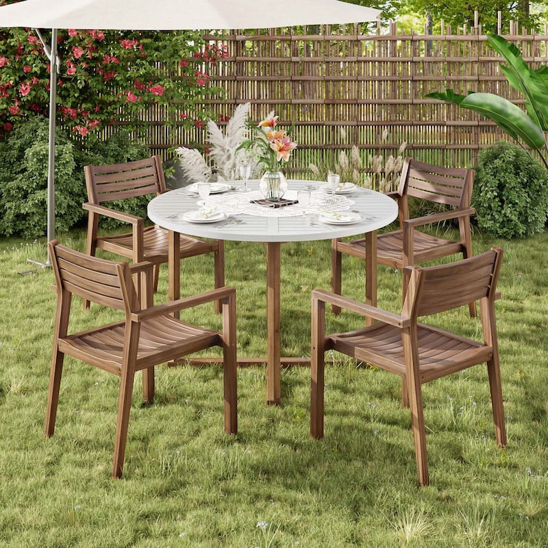 5-Piece Outdoor Dining Set with Acacia Wood Chairs and Round Table for Patios and Gardens
