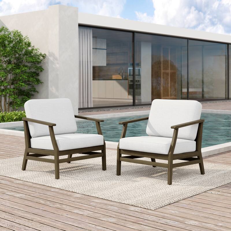 2 Set Patio Teak Wood Outdoor Chair with Cushions