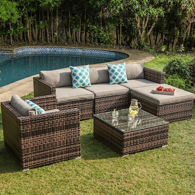 COSIEST Outdoor 6-piece Wicker Sectional Sofa with Cushions