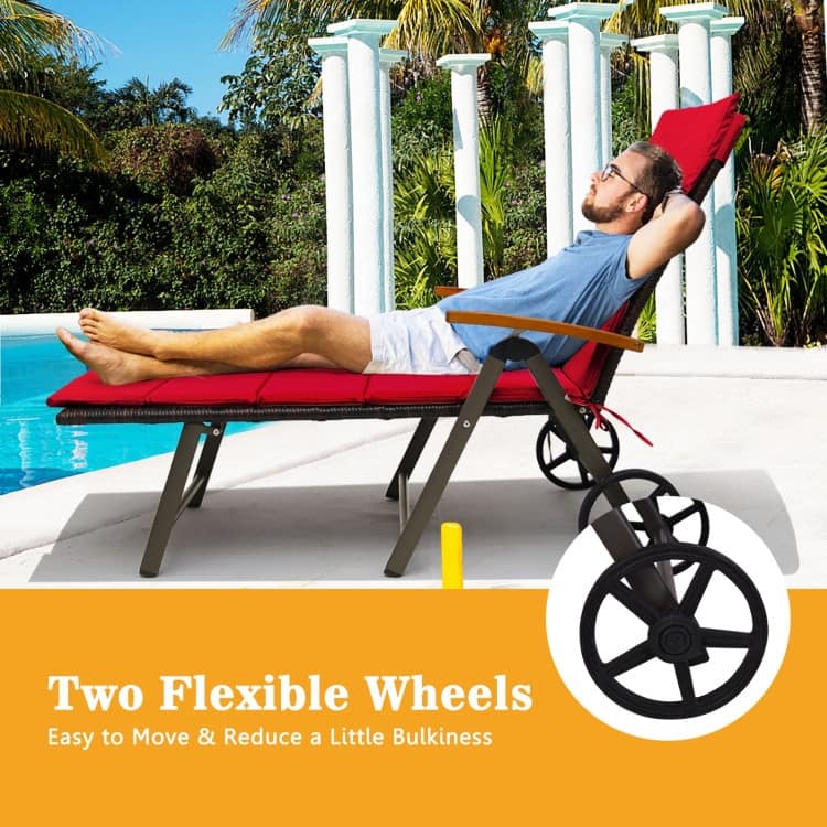 Premium Outdoor Rattan Chaise Lounge Recliner Chair for Relaxation - 56.5"~ 73" x 27.5" x 29.5"~44" (LX WX H)