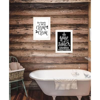 TrendyDecor4U Traditional "Clean/Shower Together" Framed Print Wall Art by Fearfully Made Creations - Black & White