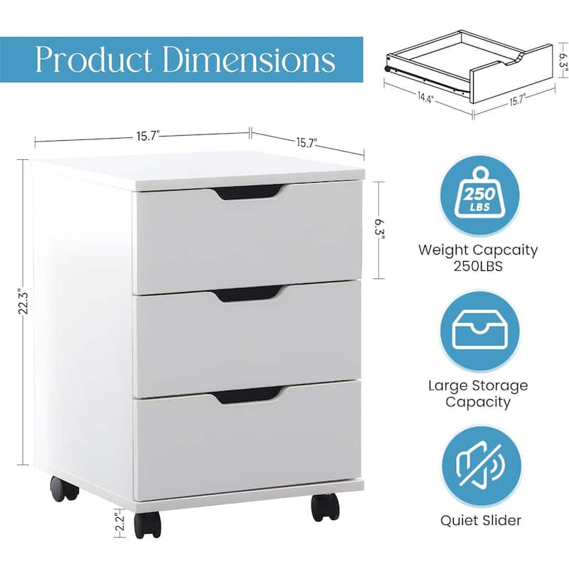 Fully Assembled 3-Drawer Rolling File Cabinet