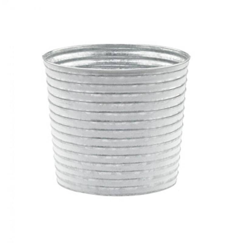 Washed White On Silver Metal Ribbed Planter