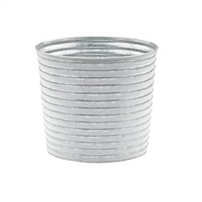 Washed White On Silver Metal Ribbed Planter