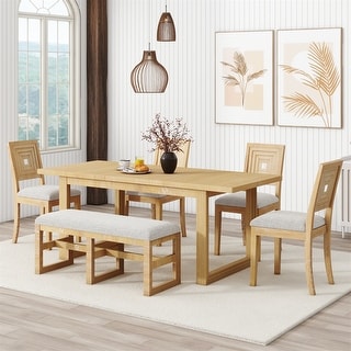 Modern 6-Piece Extendable Dining Table Set, 4 Dining Chairs and Bench ...