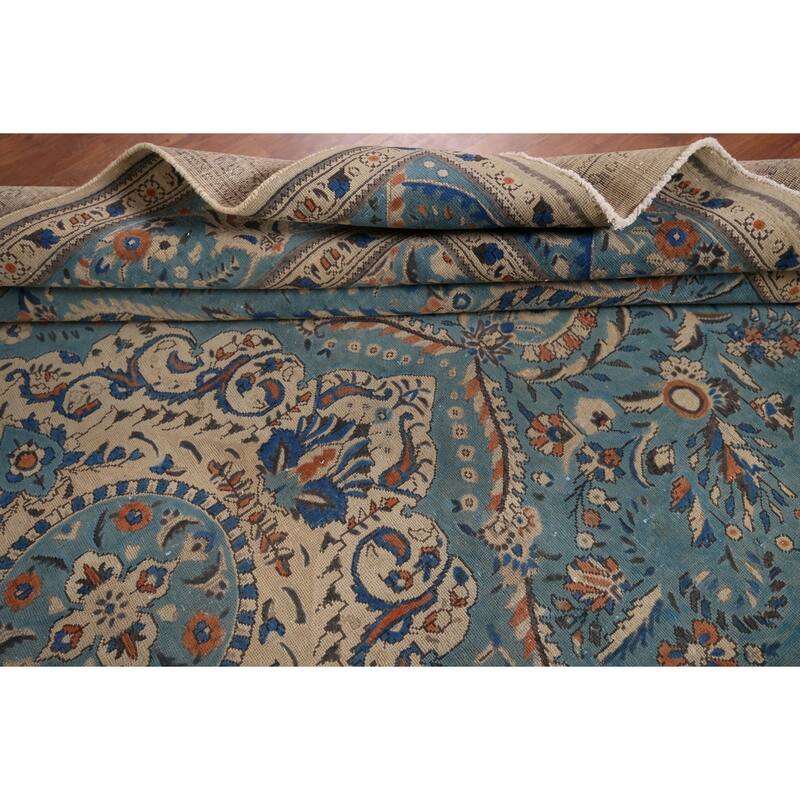 Blue Tabriz Vintage Persian Area Rug Handmade Living Room Wool Carpet - 9'8" x 12'7"